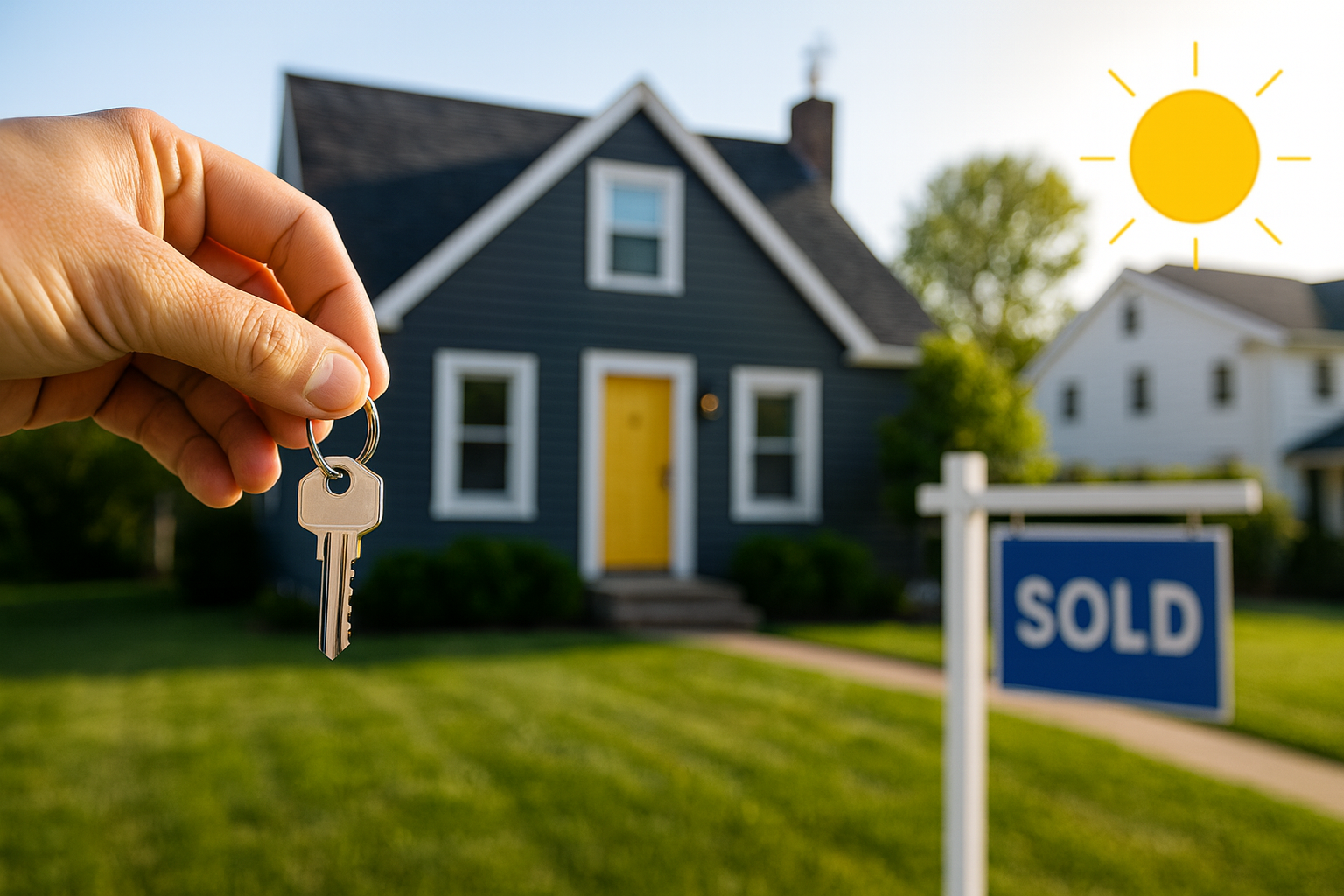 Successful Property Acquisition - House Key with SOLD Sign